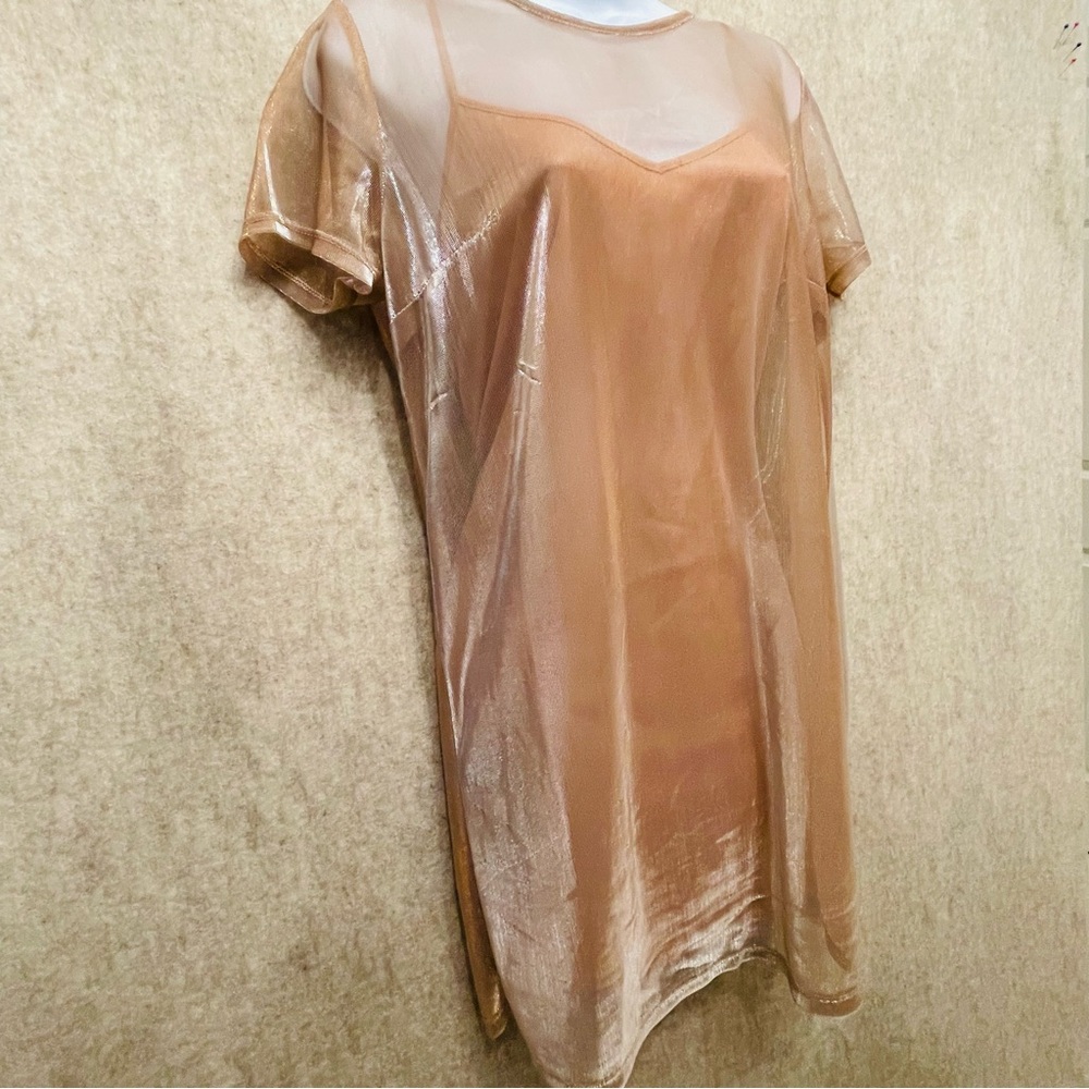 Shimmery Overlay Cocktail Mini Dress with Removable Slip, L Juniors - Picture 2 of 3
